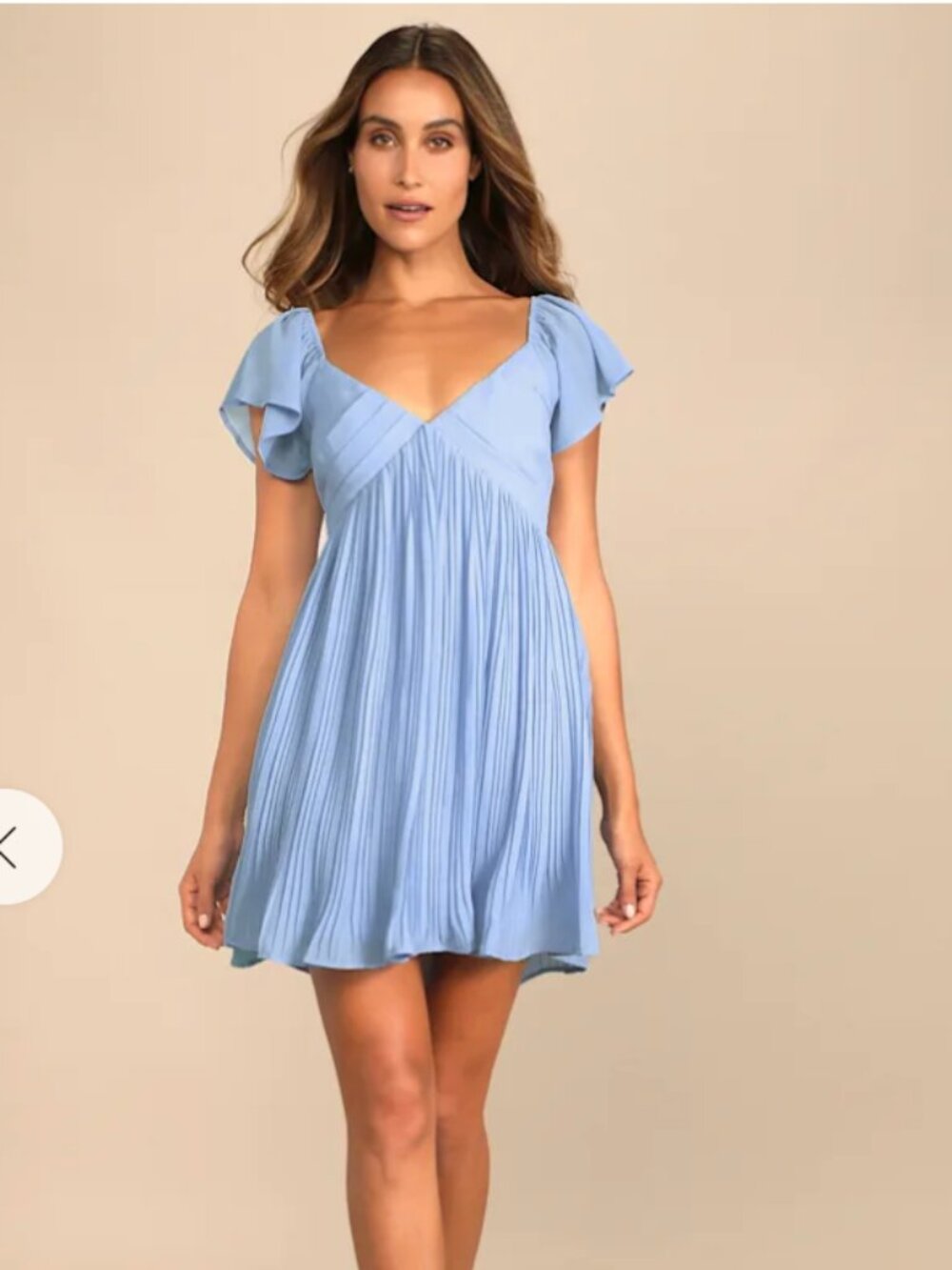 Lulu's Amalfi Coast Light Blue Pleated Flutter Sleeve Mini Dress